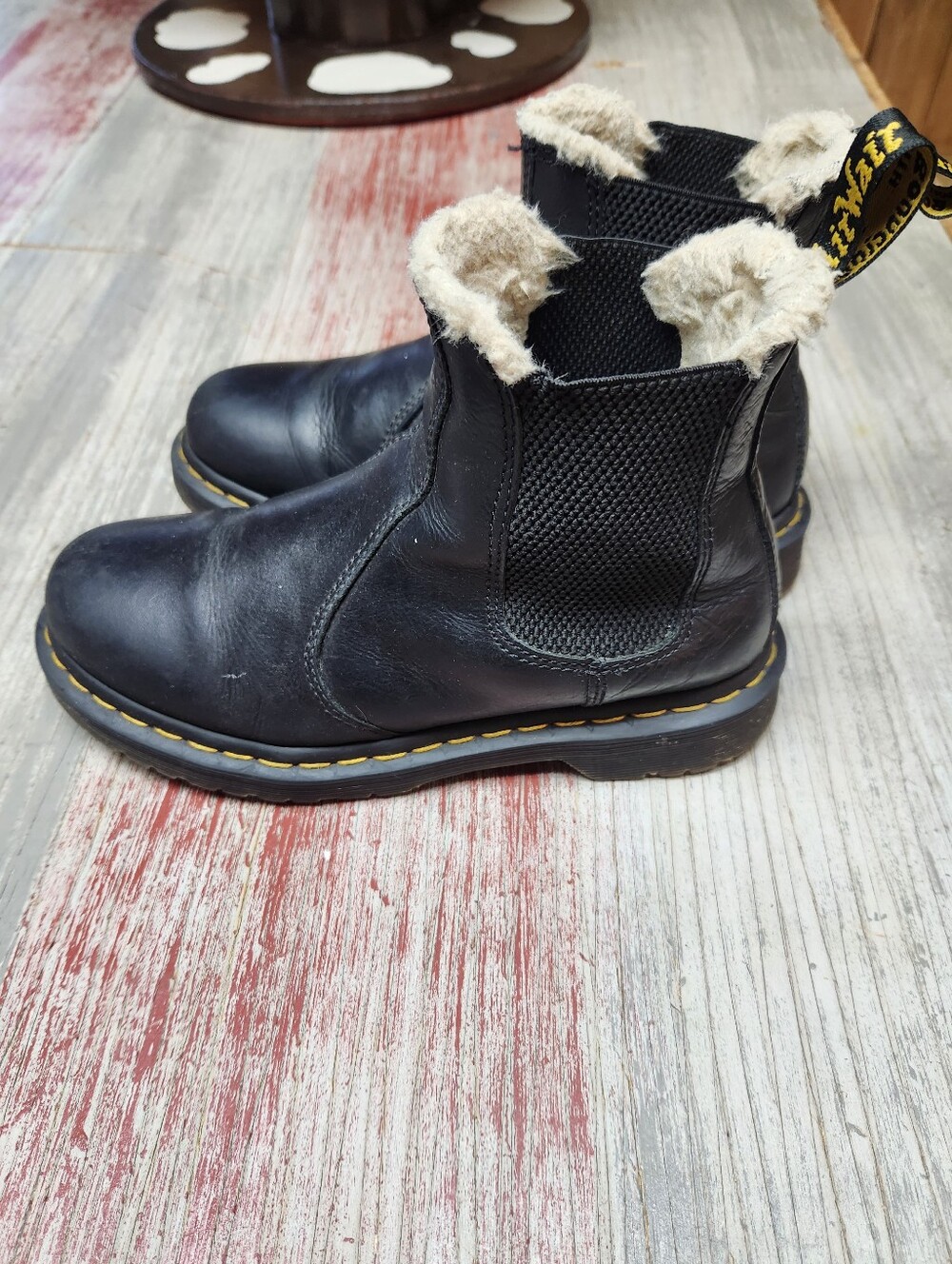 Dr Doc Martens 2976 Leonore Women's Faux Fur Lined Chelsea Boots Black Size 7